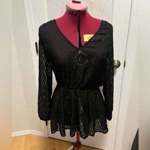 Chic Black Sheer Blouse Lumiere